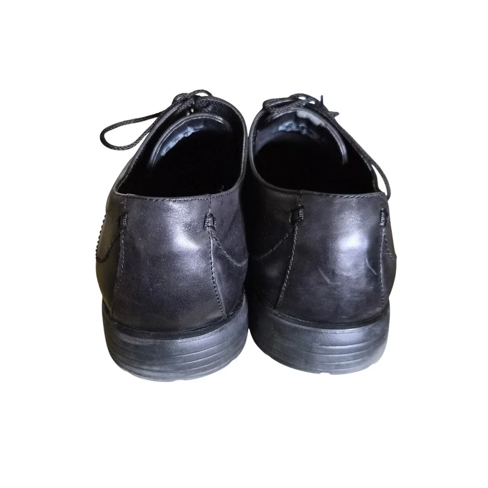 Hush‎ Puppies Mens Black Leather Derby Dress Shoes Square Toe Lace Up GUC 13 EW